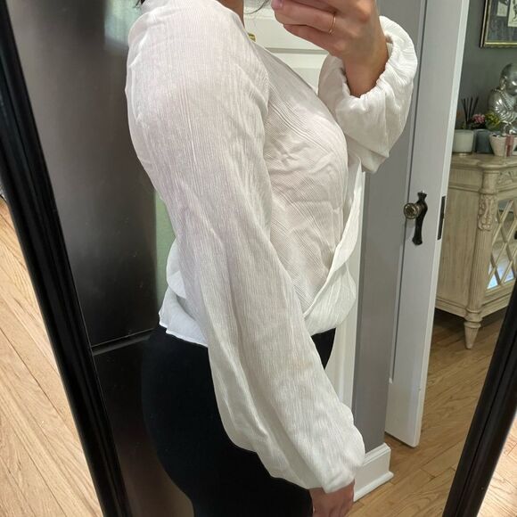 Top Shop Wrap White Blouse Size 8 Medium puff sleeve - Picture 4 of 12